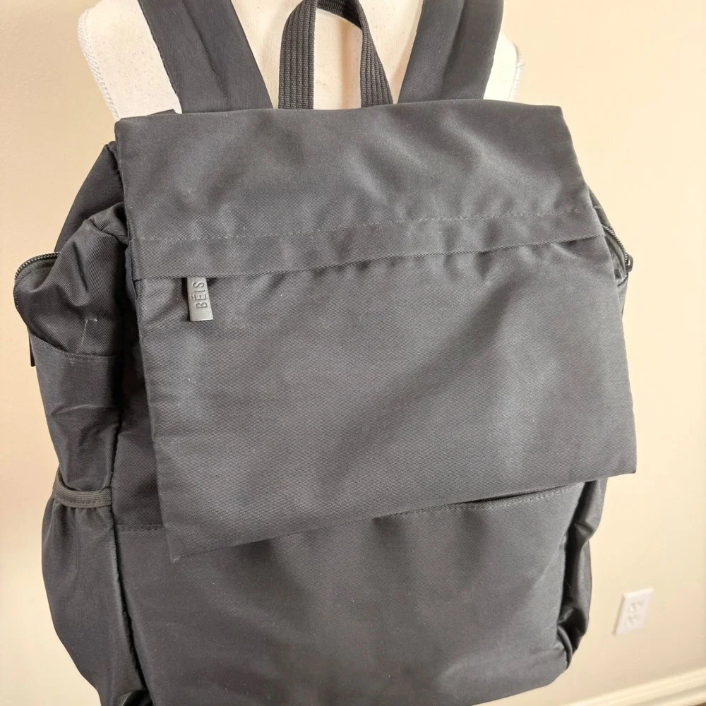 BEIS Diaper Bag Backpack Black Nylon Travel Laptop Bag with Trolley Sleeve